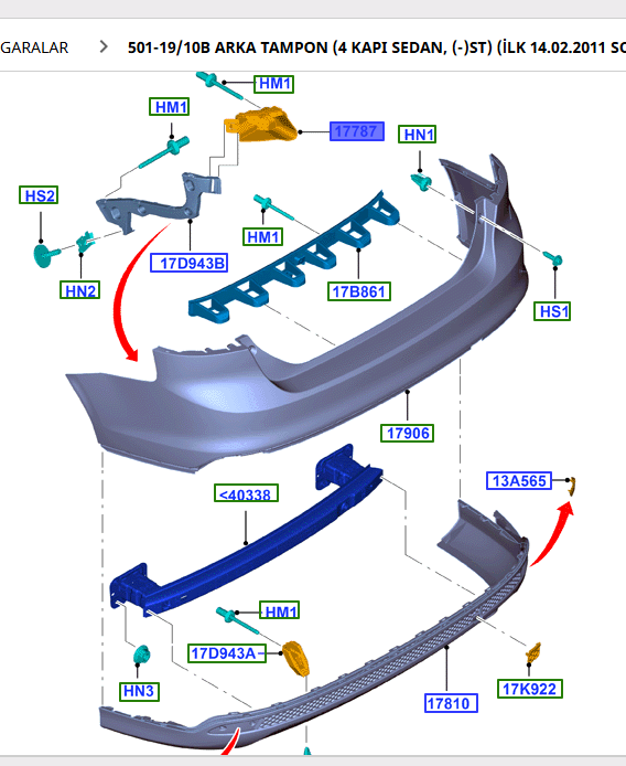 Ford Focus Hatchback Sol Arka Tampon Braketi 2011-2015