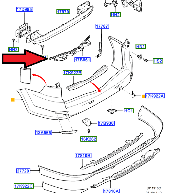 Ford Mondeo SW Arka Tampon Orta Braketi 2010-2014